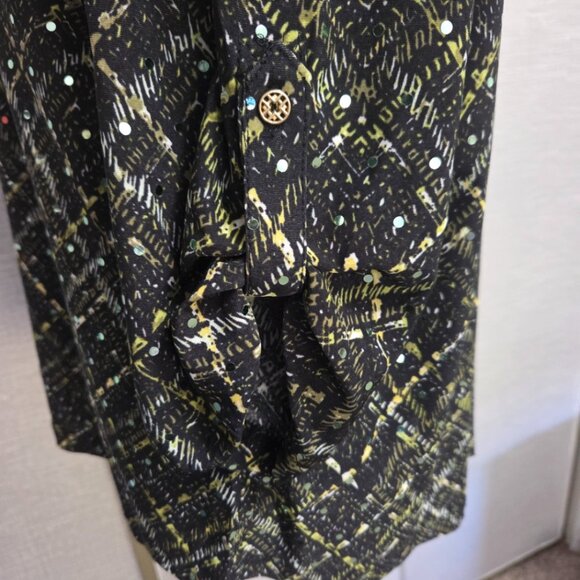 NWT Emily Daniels Green & Black Blouse with Placket Sleeve Tiny Sequins (L) - Picture 3 of 9
